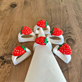 6 Lı Çilek Dekorlu El Yapımı Peçete Yüzüğü Halkası Sofra Dekoru Çilek Şeklinde Mutfak Sofra  Sunum Dekoru