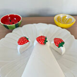 6 Lı Çilek Dekorlu El Yapımı Peçete Yüzüğü Halkası Sofra Dekoru Çilek Şeklinde Mutfak Sofra  Sunum Dekoru