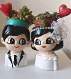 Gelin Damat Aşık Çift Saksı Mumluk Dekor