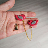 Çift Kuşlu Zincirli Broş Gömlek Yakası Aksesuarı