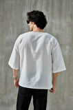 Erkek Kısa Fakir Kol Oversize T-shirt Bisiklet Yaka