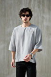 Erkek Kısa Fakir Kol Oversize T-shirt Bisiklet Yaka
