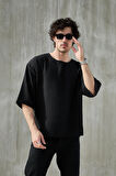 Erkek Kısa Fakir Kol Oversize T-shirt Bisiklet Yaka