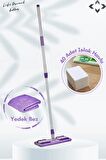 FLATCH Mop Set Mandallı Çok Amaçlı Temizlik Mopu 1 Adet Yedek Bez ve 40 Adet Islak Havlu MOR - YEŞİL