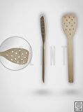 Gürgen ağacı el yapımı tahta ahşap süzgeç spatula mutfak yemek servis kaşığı 32 cm