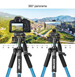 Q111 Profesyonel Alüminyum Tripod 5 Kg Taşıma Kapasiteli Çantalı Premium Tripod 140cm Yükseklik Kapasiteli Mavi