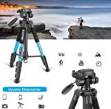 Q111 Profesyonel Alüminyum Tripod 5 Kg Taşıma Kapasiteli Çantalı Premium Tripod 140cm Yükseklik Kapasiteli Mavi