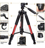 Q111 Profesyonel Alüminyum Tripod 5 Kg Taşıma Kapasiteli Çantalı Premium Tripod 140cm Yükseklik Kapasiteli Kırmızı