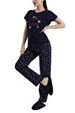 Kadın Yıldız Desenli Pijama Takım - 5505 - STLLA PNK