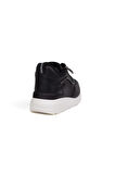 Kız Çocuk Siyah Beyaz Fermuarlı Bağcıklı Taşlı Sneaker Dolgu Taban Rahat Spor Ayakkabı