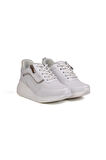 Kız Çocuk Beyaz Fermuarlı Bağcıklı Taşlı Sneaker Dolgu Taban Rahat Spor Ayakkabı