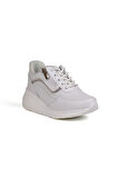Kız Çocuk Beyaz Fermuarlı Bağcıklı Taşlı Sneaker Dolgu Taban Rahat Spor Ayakkabı