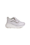 Kız Çocuk Beyaz Fermuarlı Bağcıklı Taşlı Sneaker Dolgu Taban Rahat Spor Ayakkabı