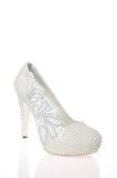 Kadın Moda Beyaz Sedef Inci Taş Işlemeli Gelin Ayakkabı Topuklu Düğün Nişan Gece Abiye Ayakkabısı