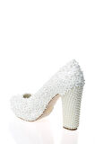 Kadın Moda Beyaz Sedef Inci Taş Işlemeli Gelin Ayakkabı Topuklu Düğün Nişan Gece Abiye Ayakkabısı