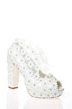 Kadın Moda Beyaz Sedef Inci Taş Işlemeli Gelin Ayakkabı Topuklu Düğün Nişan Gece Abiye Ayakkabısı