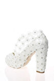 Kadın Moda Beyaz Sedef Inci Taş Işlemeli Gelin Ayakkabı Topuklu Düğün Nişan Gece Abiye Ayakkabısı