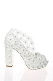 Kadın Moda Beyaz Sedef Inci Taş Işlemeli Gelin Ayakkabı Topuklu Düğün Nişan Gece Abiye Ayakkabısı