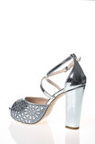 Kadın Moda Şık Gümüş Ayna Kristal Yüz Lazer Topuklu Düğün Nişan Gece Abiye Ayakkabısı