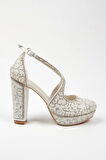 Kadın Moda Şık Gold Full Inci Taş Yüksek Topuk Düğün Nişan Gece Abiye Ayakkabısı