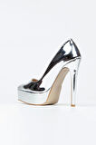 Kadın Moda Şık Gümüş Ayna Klasik Sivri Ince Topuklu Platformlu Düğün Nişan Gece Abiye Ayakkabısı