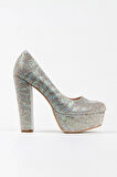 Kadın Moda Sultan Çift Renk Taşlı Klasik Topuklu Platformlu Düğün Nişan Gece Abiye Ayakkabısı