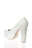 Kadın Moda Beyaz Sedef Inci Taş Işlemeli Gelin Ayakkabı Topuklu Düğün Nişan Gece Abiye Ayakkabısı