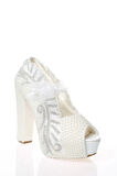 Kadın Moda Beyaz Sedef Inci Taş Işlemeli Gelin Ayakkabı Topuklu Düğün Nişan Gece Abiye Ayakkabısı