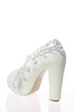 Kadın Moda Beyaz Sedef Inci Taş Işlemeli Gelin Ayakkabı Topuklu Düğün Nişan Gece Abiye Ayakkabısı