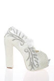 Kadın Moda Beyaz Sedef Inci Taş Işlemeli Gelin Ayakkabı Topuklu Düğün Nişan Gece Abiye Ayakkabısı