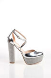 Kadın Moda Şık Gümüş Ayna Taşlı Topuklu Zarif Tasarım Düğün Nişan Gece Abiye Ayakkabısı