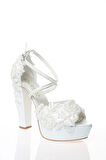 Kadın Moda Beyaz Sedef Inci Taş Işlemeli Gelin Ayakkabı Topuklu Düğün Nişan Gece Abiye Ayakkabısı