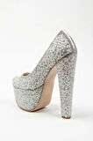 Kadın Moda Şık Gümüş Full Inci Zarif Tasarım Düğün Nişan Gece Abiye Ayakkabısı