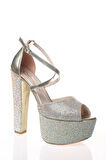 Kadın Moda Şık Gold Kristal Full Taş Topuklu Düğün Nişan Gece Abiye Ayakkabısı