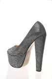 Kadın Moda Şık Gümüş Full Taş Yüksek Topuk Topuklu Düğün Nişan Gece Abiye Ayakkabısı