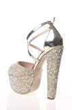 Kadın Moda Şık Gold Ayna Full Inci Taş Topuklu Düğün Nişan Gece Abiye Ayakkabısı