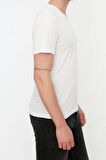Yeni Sezon Slim %100 Pamuk V Yaka Kısa Kol Düz Desenli Günlük T-Shirt
