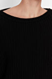 Kadın Moda Şık Crop Bisiklet Yaka Uzun Kol Düz Crop İspanyol Kol Triko Kazak