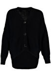 Kadın Moda Şık Regular V Yaka Oversize Geniş Kalıp V Yaka Triko Hırka