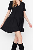 Yeni Regular Casual Günlük Aerobin Dokuma V Yaka Kısa Kol Shift Mini Boy Elbise