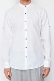 Erkek Moda Uzun Kol Dokuma Koyu Lacivert Slim Fit Basic Hakim Yaka Apoletli %100 Pamuklu Gömlek