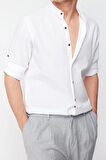 Erkek Moda Uzun Kol Dokuma Koyu Lacivert Slim Fit Basic Hakim Yaka Apoletli %100 Pamuklu Gömlek
