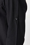 Erkek Moda Uzun Kol Dokuma Koyu Lacivert Slim Fit Basic Hakim Yaka Apoletli %100 Pamuklu Gömlek
