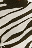 Kadın Moda Şık Crop Dik Yaka Uzun Kol Zebra Zebra Desenli Crop Triko Kazak