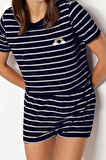 Kadın Viskon Bisiklet Yaka Kısa Kol Gökkuşağı Baskılı T-shirt-Şort Örme Pijama Takımı