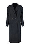Kadın Moda Şık Oversize Ceket Yaka Uzun Düz Astarlı Oversize Geniş Kesim Uzun Yünlü Kaşe Kaban