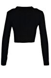 Kadın Moda Şık Crop Polo Yaka Slim Crop Fermuarlı Triko Hırka