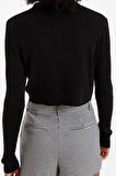 Kadın Moda Şık Crop Polo Yaka Slim Crop Fermuarlı Triko Hırka
