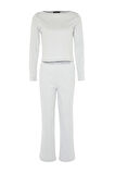 Kadın Moda Şık Bisiklet Yaka Geniş Paça Uzun Kol Lastikli Fitilli Örme Pijama Takımı