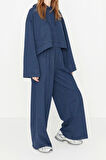 Kadın Moda Şık Kapüşonlu Geniş Paça Uzun Kol Geniş Kalıp Örme Pijama Takımı